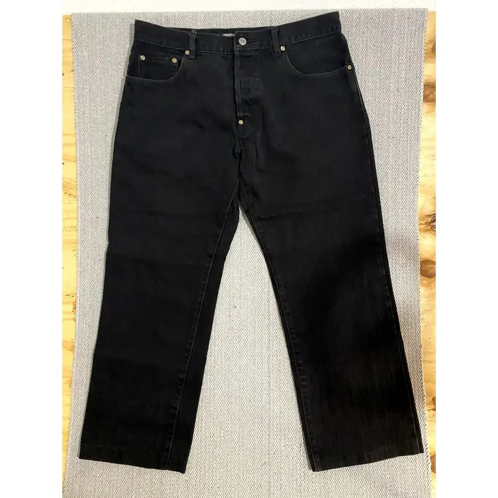 Crown Basics Jeans Mens 36X28 Black Loose Straight Painted‎ Back Y2K Button Fly